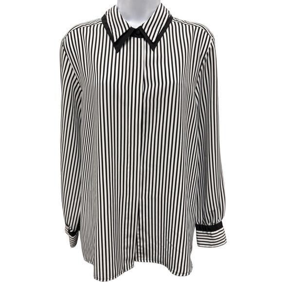 eva laurel Tops - VTG Eva Laurel Women's SZ 16 Long Sleeve Black White Blouse Made USA Stripe